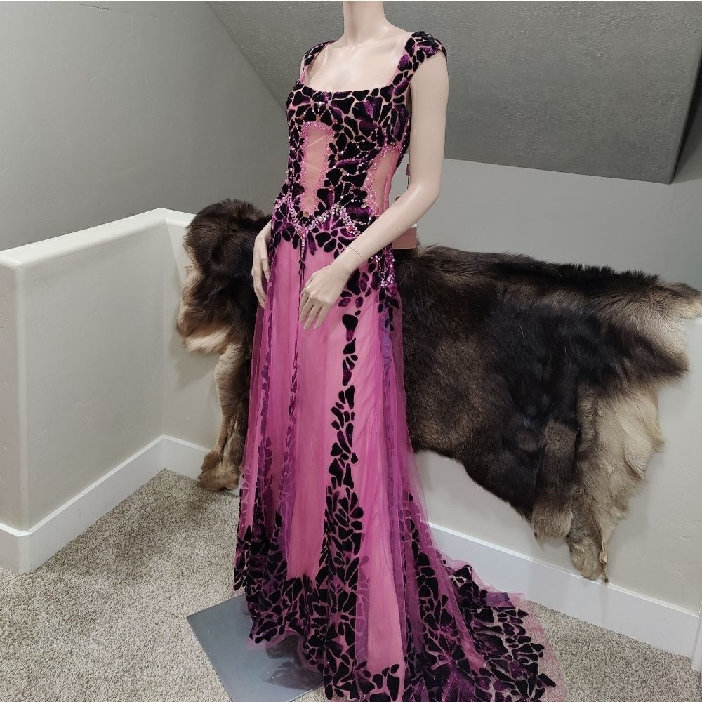 Stunning Silk Purple Gradient Glitter Floral Beaded & Sequined Gown - Picture 7 of 16